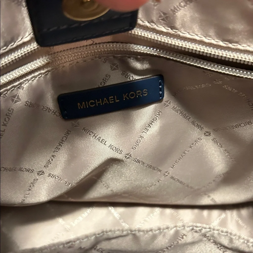 Michael Kors Navy Blue Large Satchel Tote Bag Gold Hardware